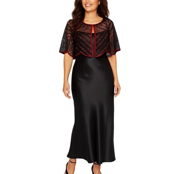 Vintage OS Style Red & Black Evening Sequin Cape Round Neckline Shrug - Picture 12 of 15